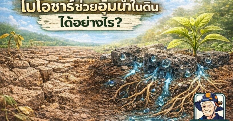 ไบโอชาร์ช่วยอุ้มน้ำในดินได้อย่างไร? แก้ปัญหาดินแห้ง ดินทราย อย่างยั่งยืน